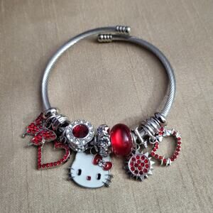 Sanrio Hello Kitty red and silver pandora style charm bangle bracelet